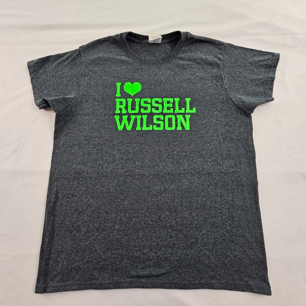 I Love Russell Wilson Football Blue Short Sleeve Cotton Blend T-Shirt Women's M